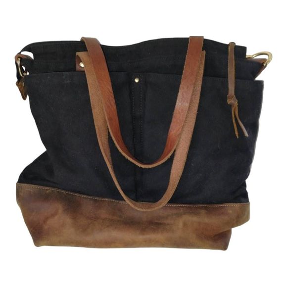 Forest Tote Bag Backpack Canvas Leather Multi Leather Handles Pockets Zip Top - Picture 1 of 12